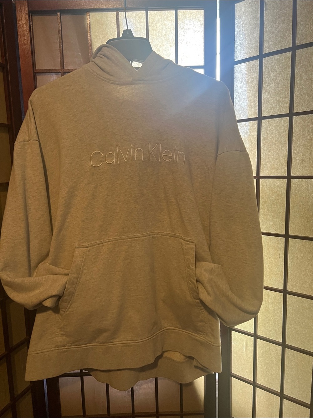 Calvin Klein Beige Embroidered Logo Pullover Hoodie